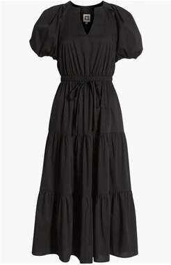 Anne Klein Tiered Puff Sleeve Midi Dress,Black,size XS,NWT
